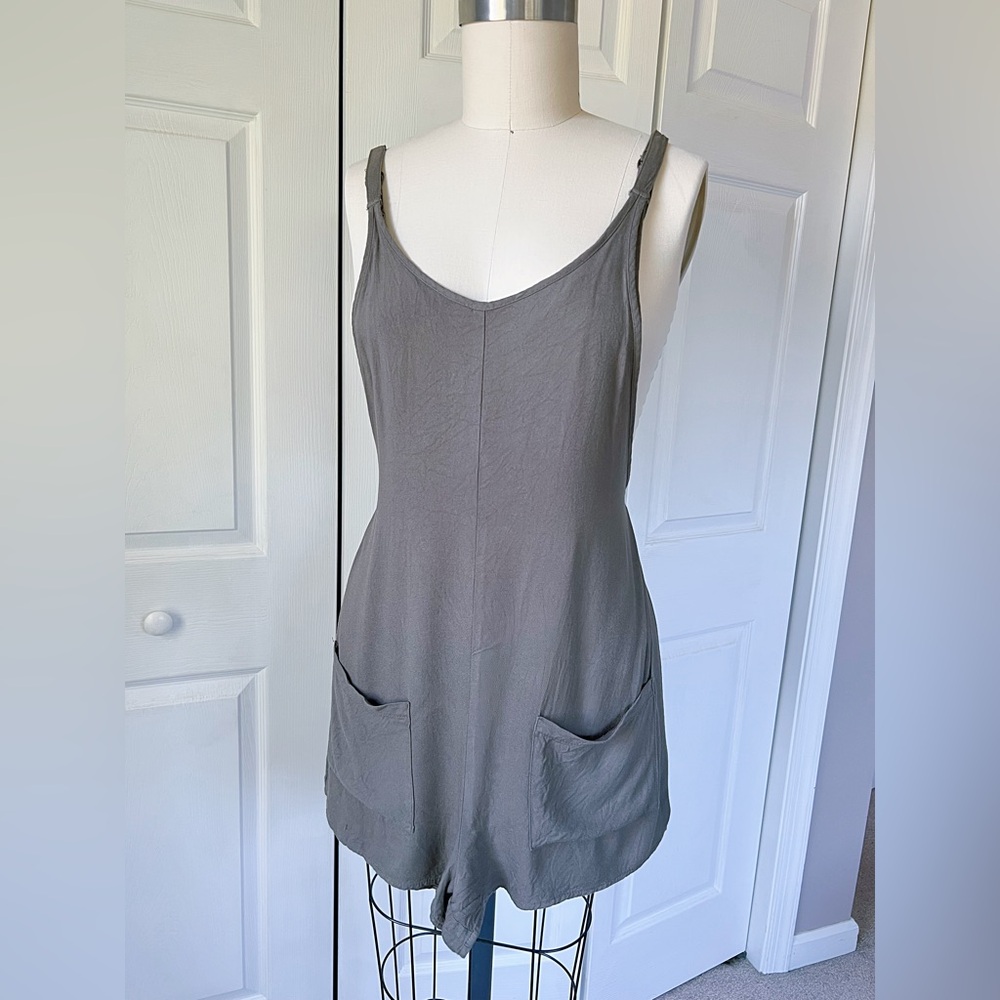 Lovely Day Gray Green Culotte Romper Shortalls